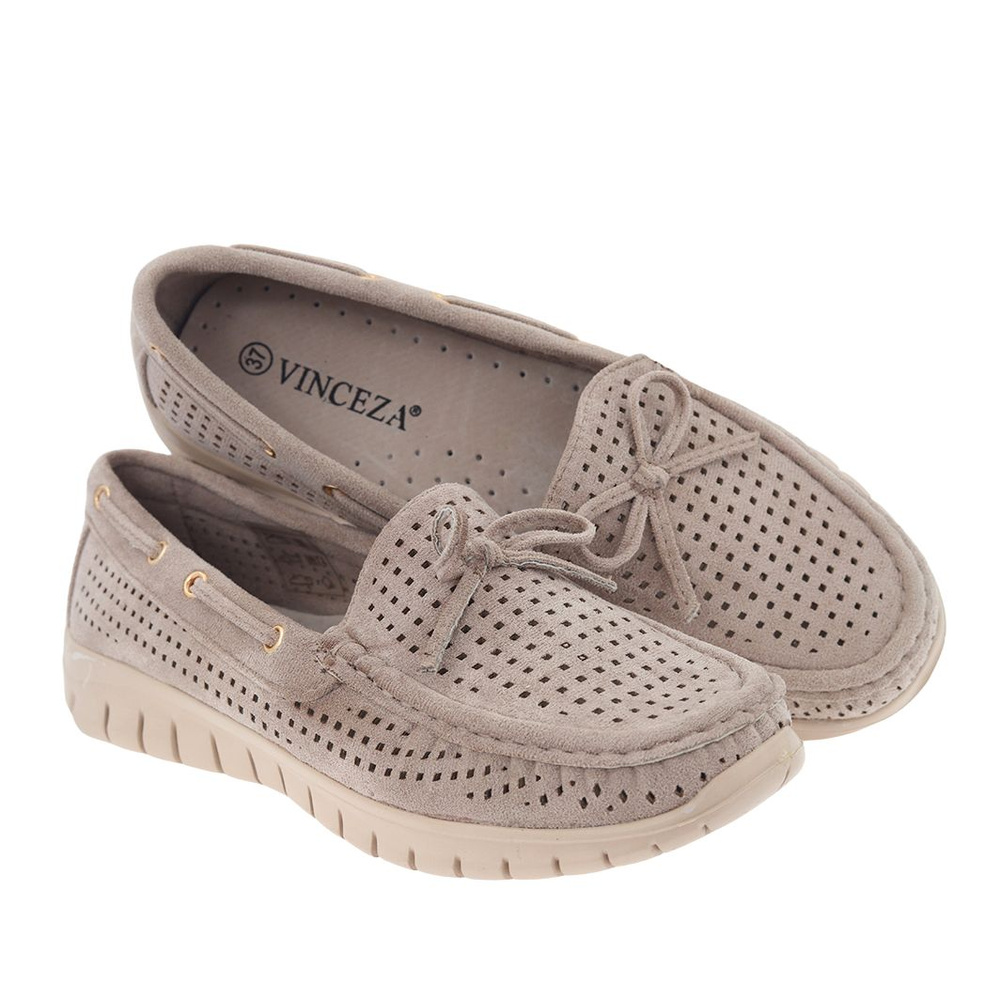 Бежеві ажурні шкіряні туфлі з бантом Vinceza