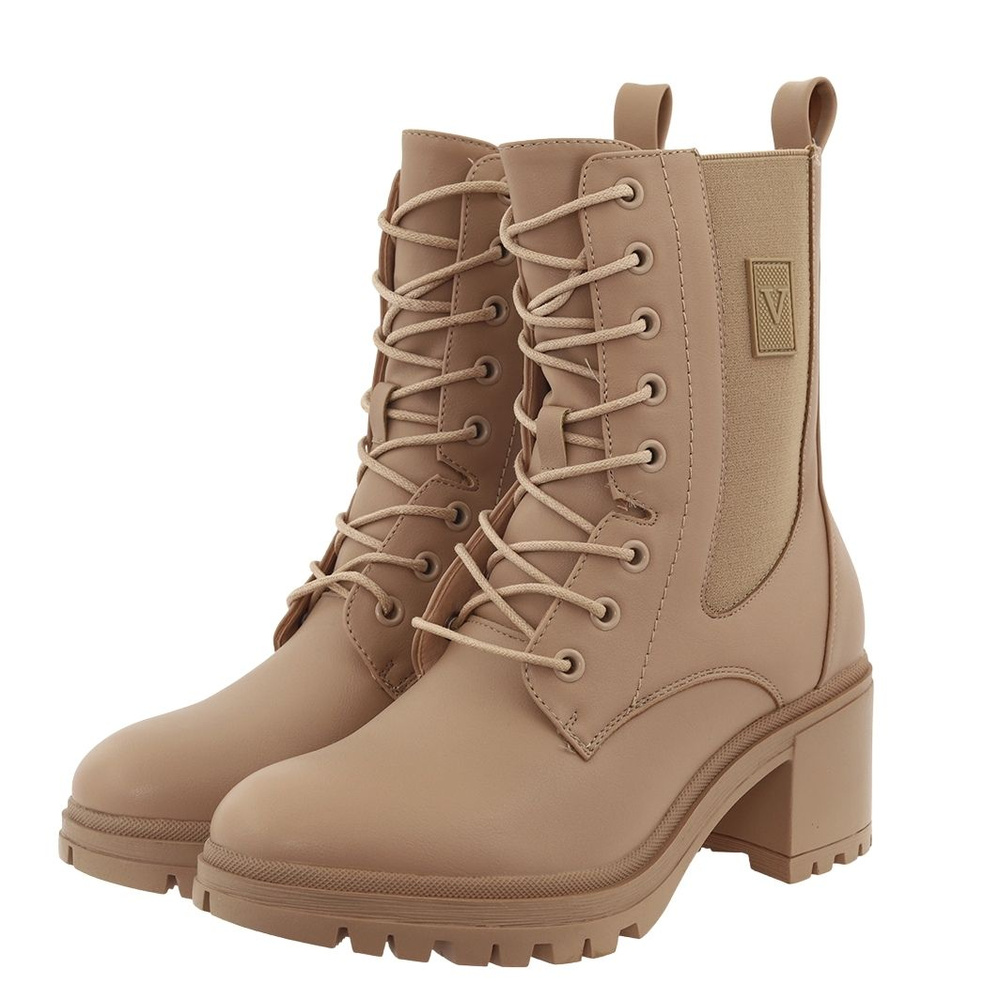 Botki na klocku damskie trapery beżowe Vinceza