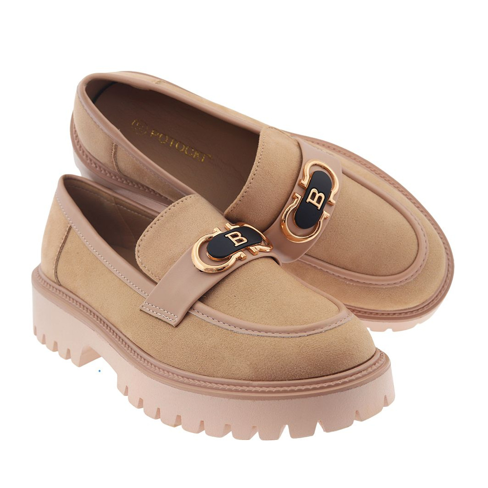 Бежеві замшеві мокасини на платформі Potocki