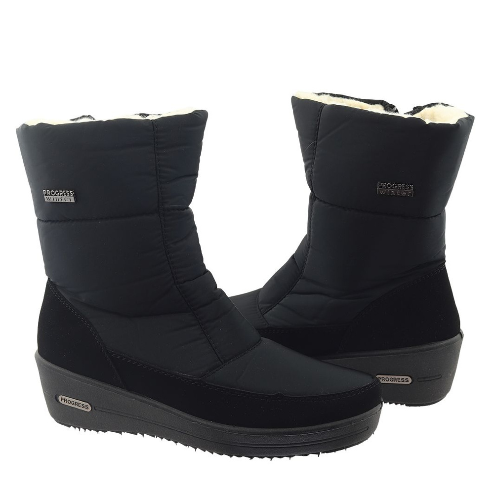 Чорні утеплені снігові черевики на платформі Progress