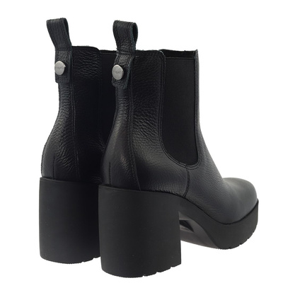 Botki sztyblety skórzane czarne na słupku Ryłko