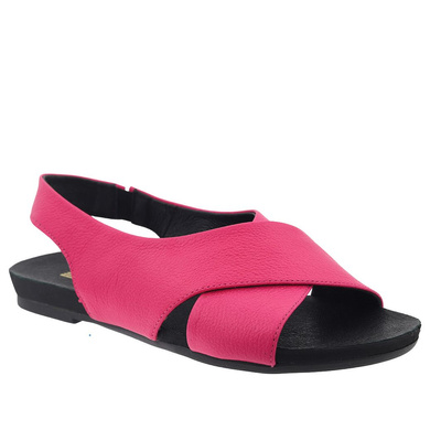 Skórzane sandały fuksja na płaskiej podeszwie Lemar