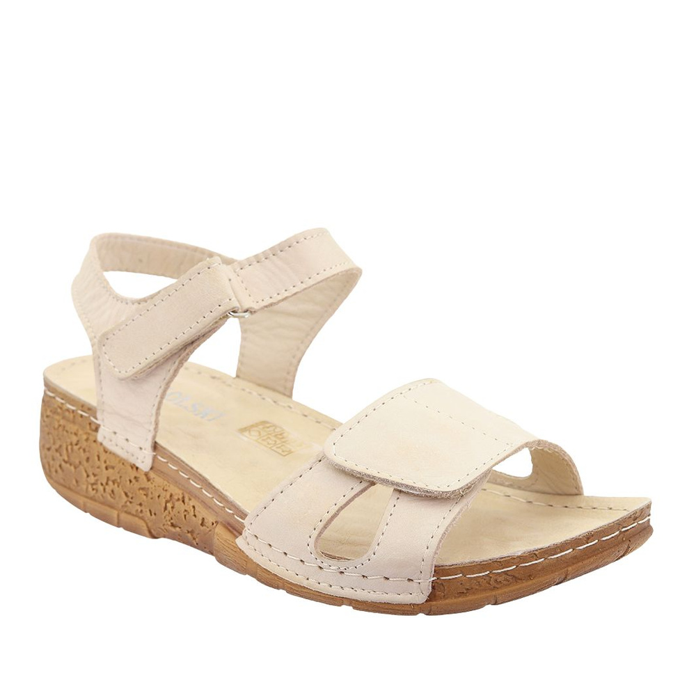 Skórzane sandały beżowe na rzep na T. Sokolski