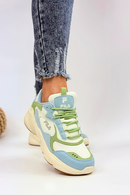 Biało niebieskie sneakersy sznurowane z ekoskóry Fila