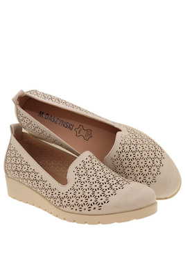 Półbuty damskie ażurowe wsuwane na niskim koturnie beżowe