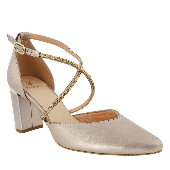 Золоті шкіряні туфлі на високих підборах Kordel