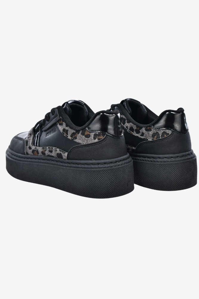 Czarne sneakersy na grubej platformie z ekoskóry z motywem panterki Big Star