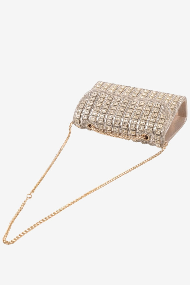 Torebka wizytowa z cyrkoniami usztywniana złota