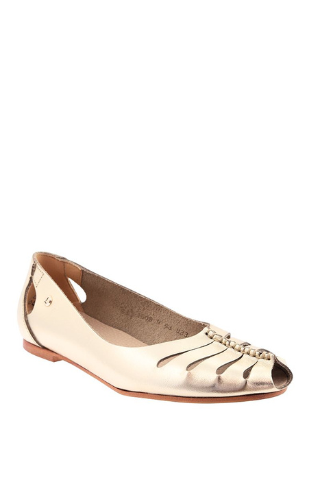 Золоті шкіряні балетки на плоскому ходу