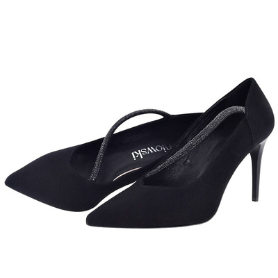 Елегантні чорні оксамитові туфлі Kaniowski на високих підборах 