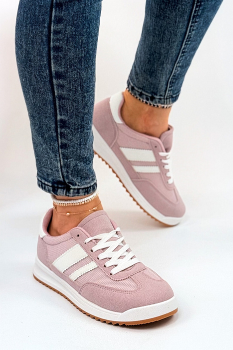 Różowe sneakersy damskie płaskie sznurowane