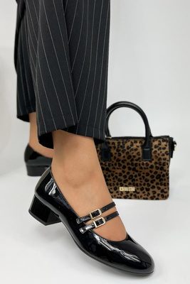 Czółenka lakierowane Anis czarne z paskami