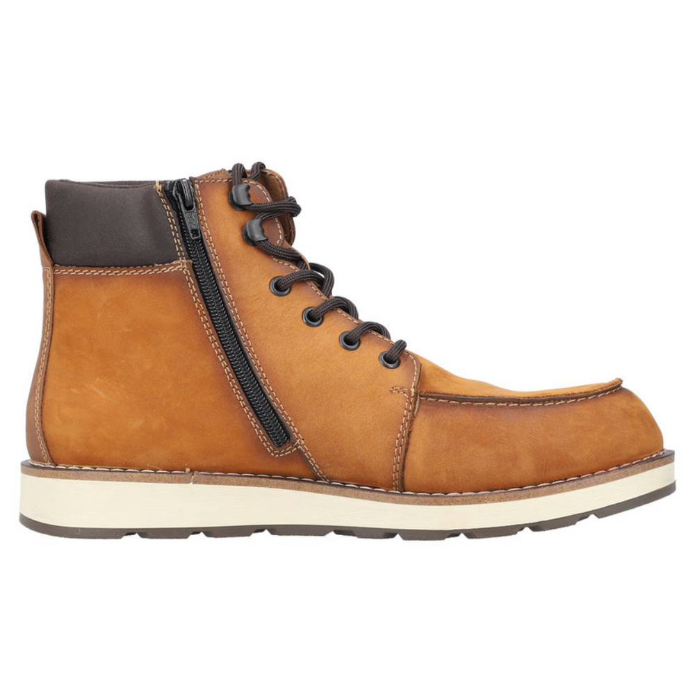 Trzewiki męskie Rieker ocieplane sznurowane z zamkiem w kolorze camel