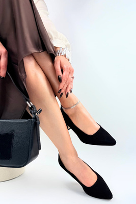 Szpilki skórzane welurowe klasyczne czarne