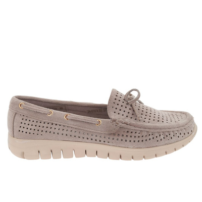 Бежеві ажурні шкіряні туфлі з бантом Vinceza