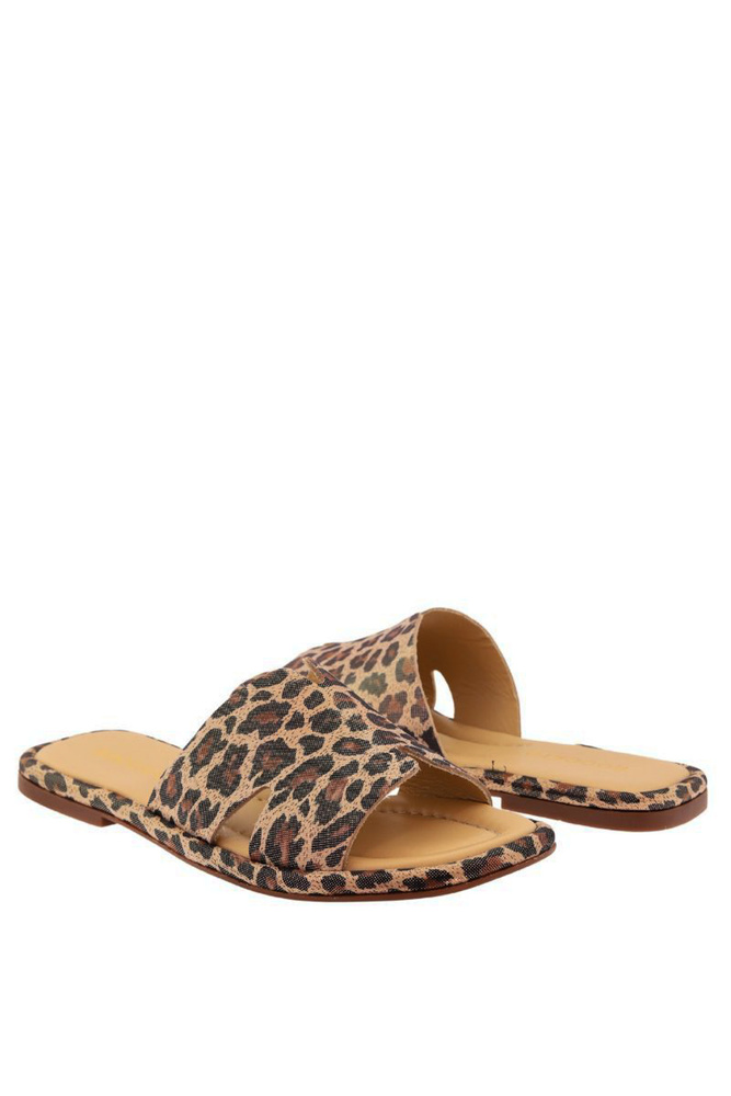 Klapki panterka skórzane beżowe płaskie