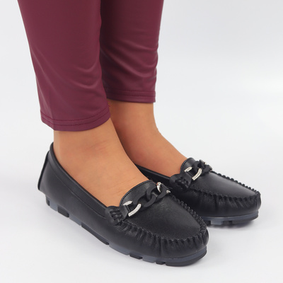 Skórzane mokasyny z łańcuszkiem czarne S.Barski