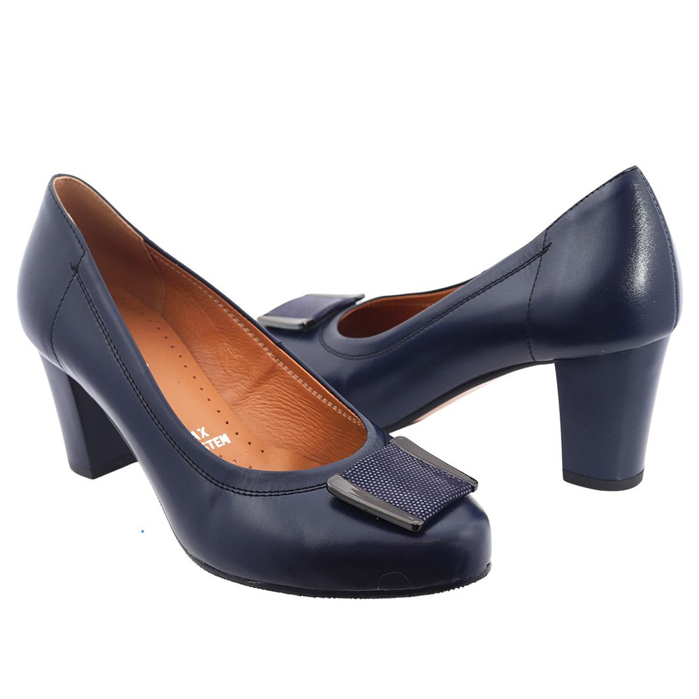 Темно-сині шкіряні човники на галантному каблуці