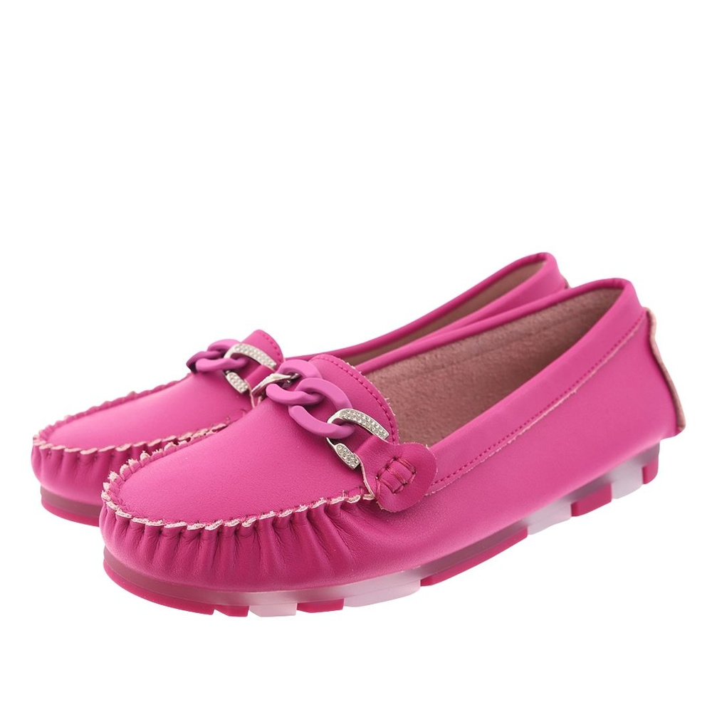 Skórzane mokasyny z łańcuszkiem w kolorze fuksji S.Barski