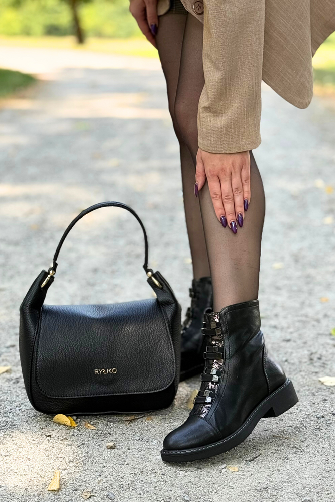 Botki czarne z ekoskóry za kostkę na zamek