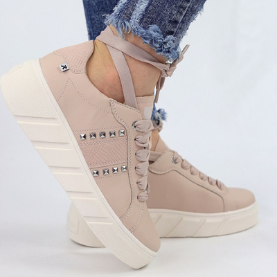 Sneakersy skórzane na platformie różowe Rieker