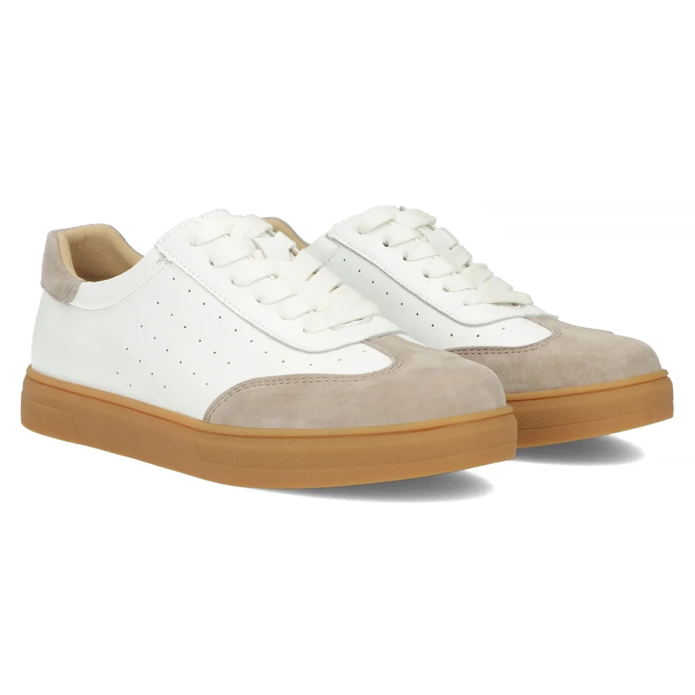 Skórzane półbuty biało beżowe na platformie Filippo