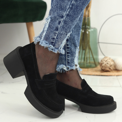 Skórzane półbuty czarne na obcasie Filippo