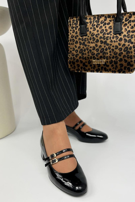 Czółenka lakierowane Anis czarne z paskami