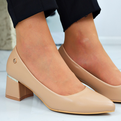 Beżowe czółenka z ekoskóry na obcasie Vinceza