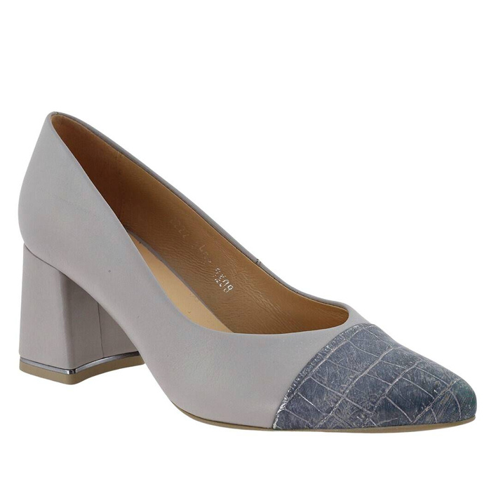 Жіночі шкіряні човники на сірому каблуці, колір Kordel