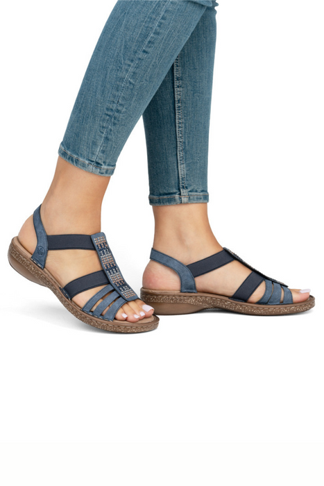 Темно-сині сліпони на плоскій підошві з екошкіри Rieker