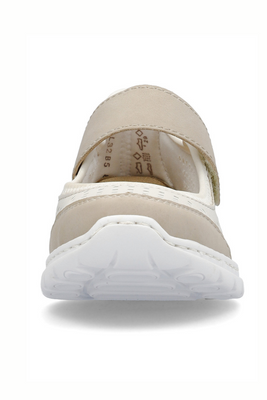 Półbuty damskie na rzep biało beżowe perforowane Rieker