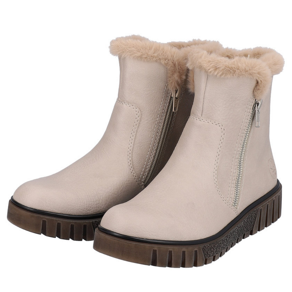 Теплі зимові чоботи Rieker на блискавці, плоскі, бежеві