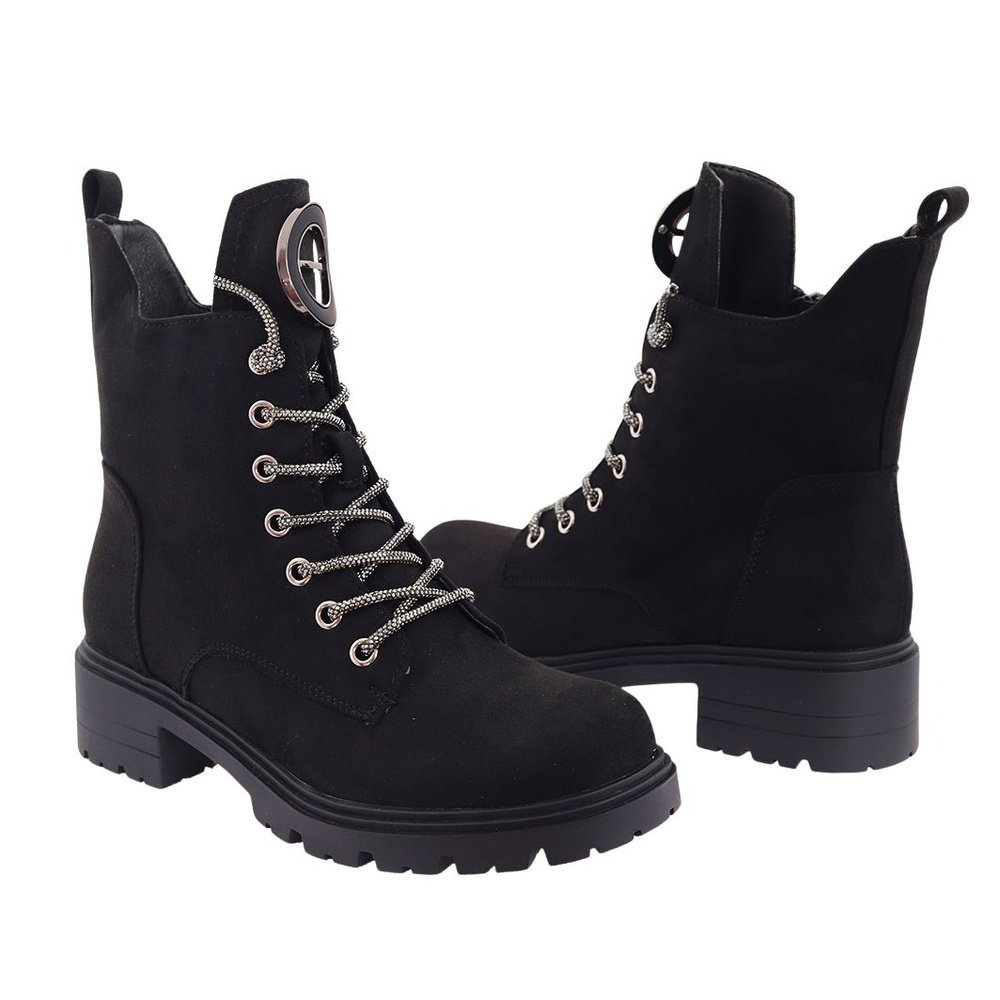 Чорні замшеві робочі на шнурівці на блискавці