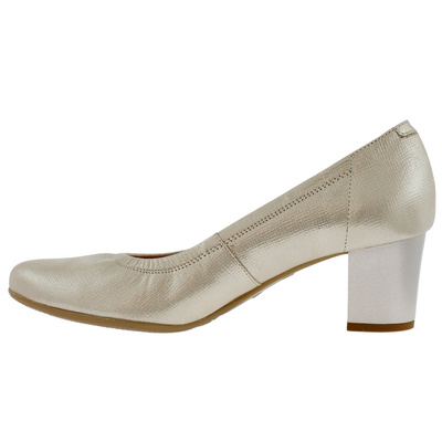 Skórzane czółenka na słupku beżowe Arka