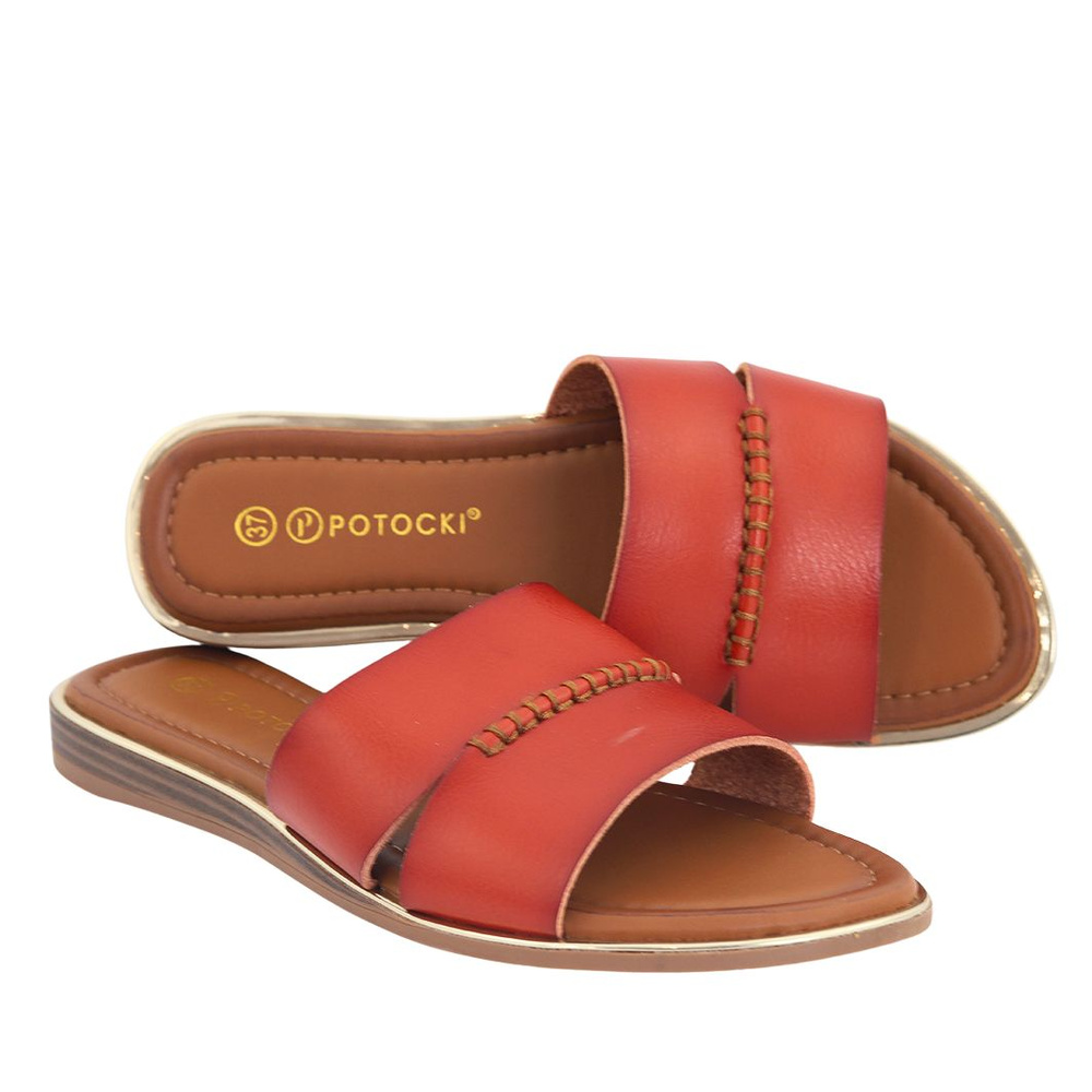 Klapki damskie płaskie w kolorze camel Potocki