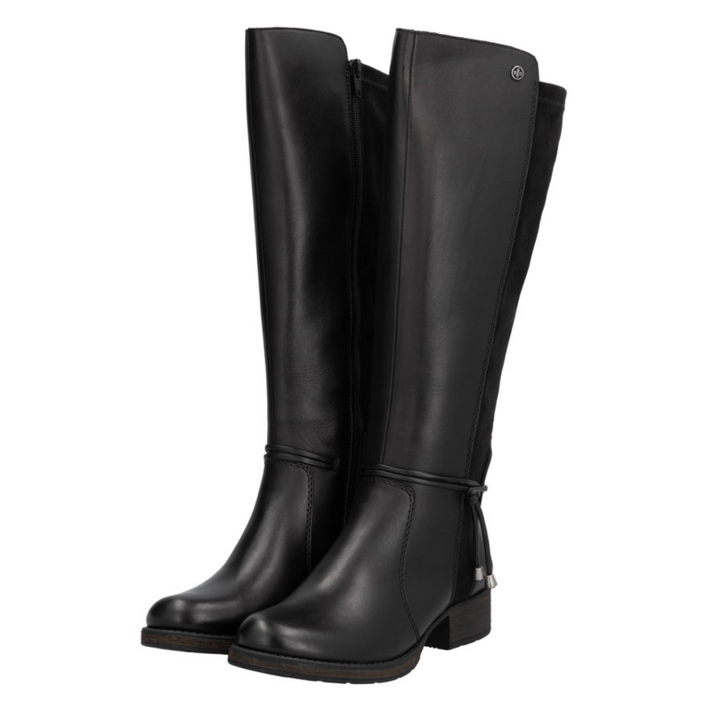 Kozaki skórzane czarne przed kolano na zamek Rieker