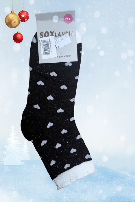 Skarpetki damskie czarne w białe serduszka