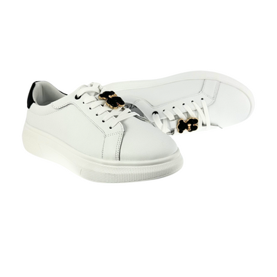 Sneakersy skórzane białe z czarnym misiem na sznurówkach Vinceza 