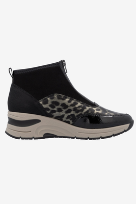 Czarne botki Leopard na koturnie Rieker