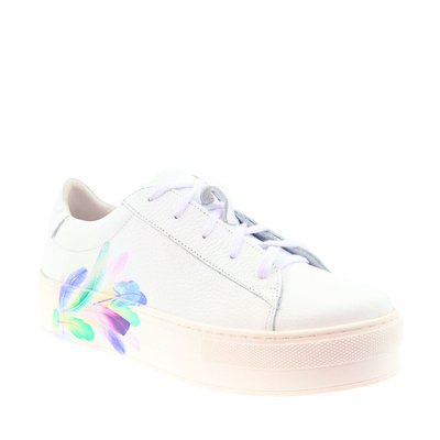 Półbuty skórzane białe z motywem piór Nicoll