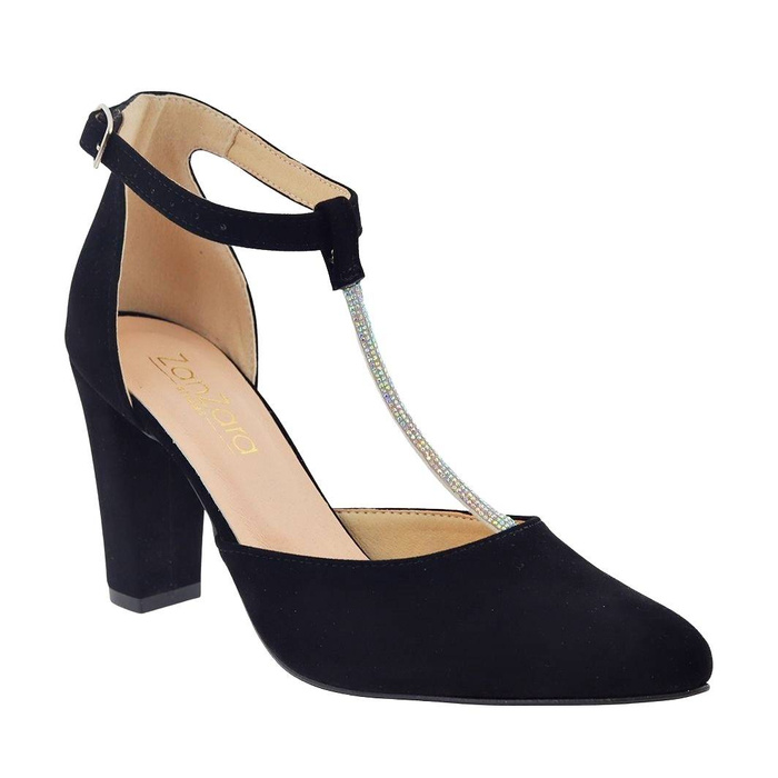 Czarne zamszowe czółenka na słupku Zanzara