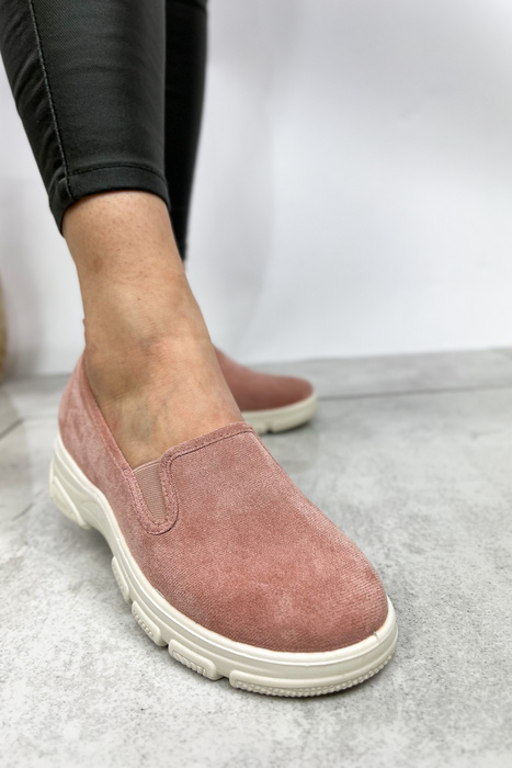 Półbuty sportowe damskie zamszowe wsuwane w kolorze różowym