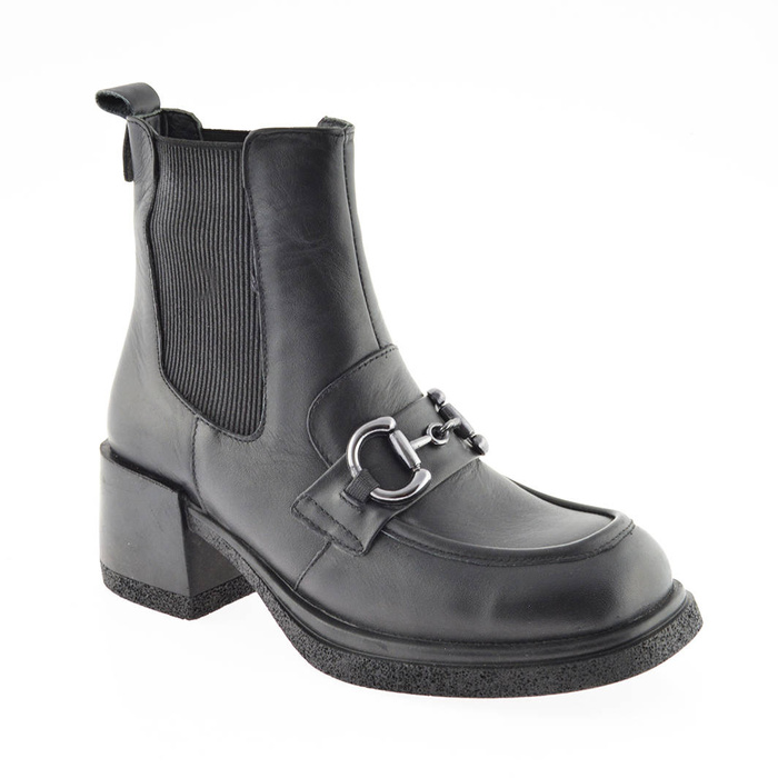 Czarne Sztyblety Venezia skórzane na obcasie wsuwane