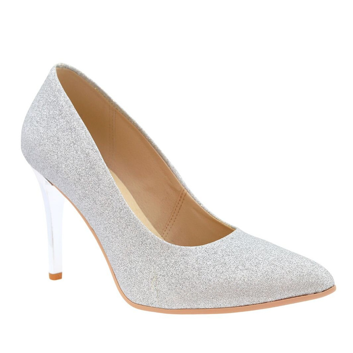 Piękne srebrne szpilki z brokatem Polskie