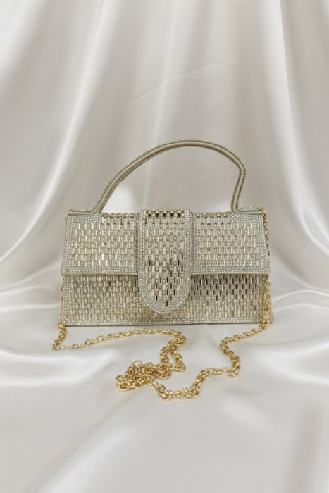 Damska torebka z cyrkoniami złota na zatrzask 