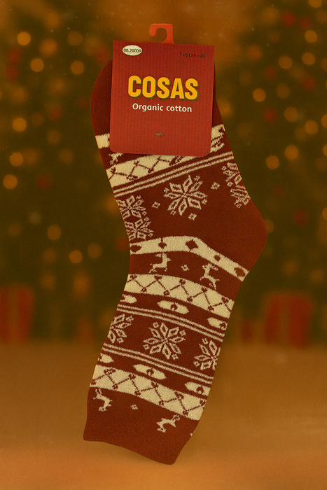 Skarpetki damskie bawełniane zimowe czerwono białe