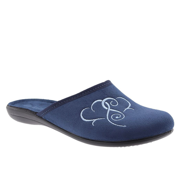 Kapcie damskie domowe z haftem w kolorze granatowym