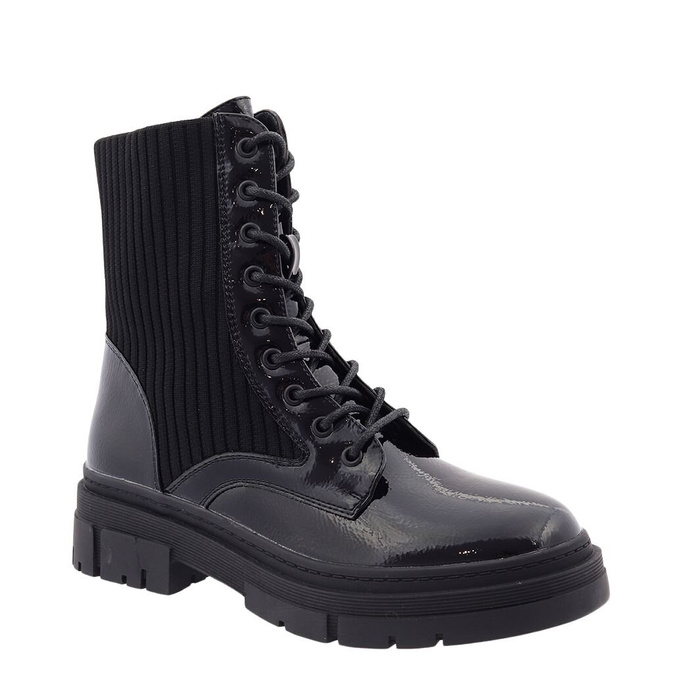 Botki lakierowane ze skarpetkową cholewką czarne 