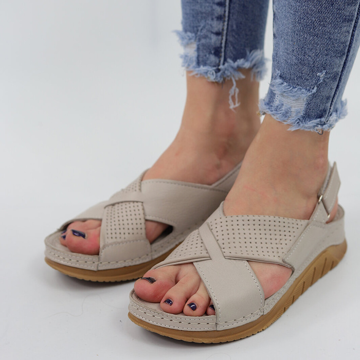 Skórzane sandały szare na rzep T. Sokolski